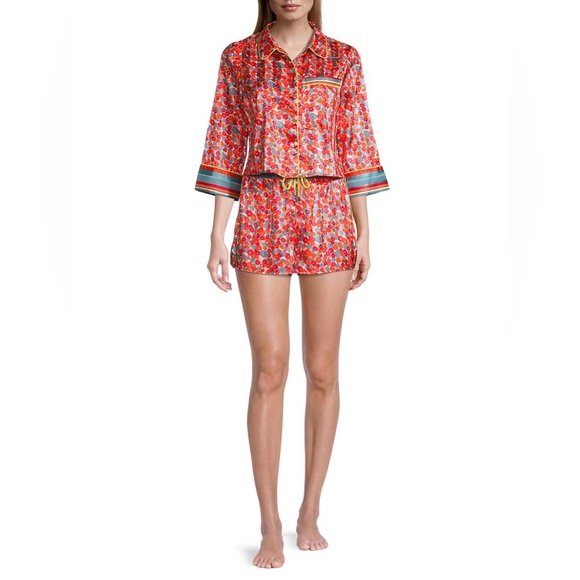 Free People PILLOW TALK PJ SET Satin PJ poppy red $88 - Picture 2 of 12